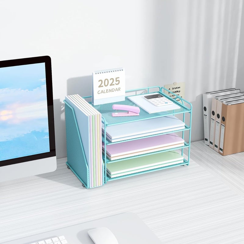 Spacrea Desk Organizers and Accessories, Paper Organizer for Desk with File organizer, Desk Accessories & Workspace Organizers for Office Supplies (Blue) - Image 4